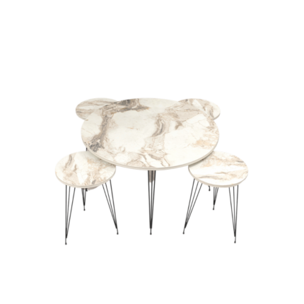 SET DE 5 TABLES MARBRE NOYER PIED METAL