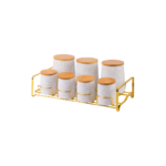 SET DE 7 BOITES A EPICES EN CERAMIQUE COUVERCLE EN BOIS AVEC SUPPORT