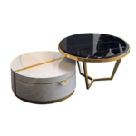 SET DUO LUX TABLE BASSE RONDE EN MARBRE BLANC AVEC 1 TIROIR
