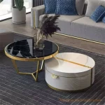 SET DUO LUX TABLE BASSE RONDE EN MARBRE BLANC AVEC 1 TIROIR