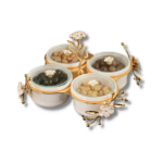 SET4 BOLS  AMUSE BOUCHE PORCELAINE AVEC SUPPORT DORE FLORAL