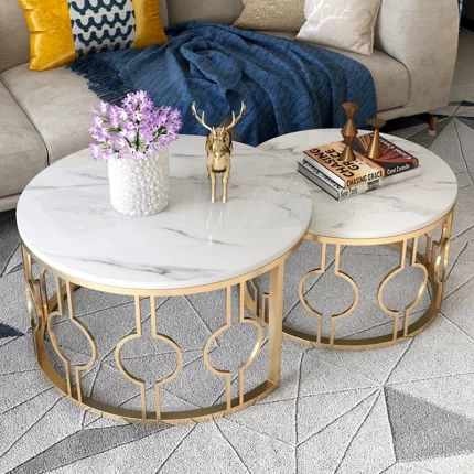 SKY DUO TABLE BASSE LUX RONDE MARBRE BLANC + TABLE BASSE MARRE - MARBRE BLANC