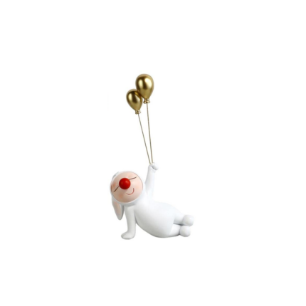 STATUE BEBE  LAPIN NEZ ROUGE  INCLINÉ AVEC 2 BALLONS