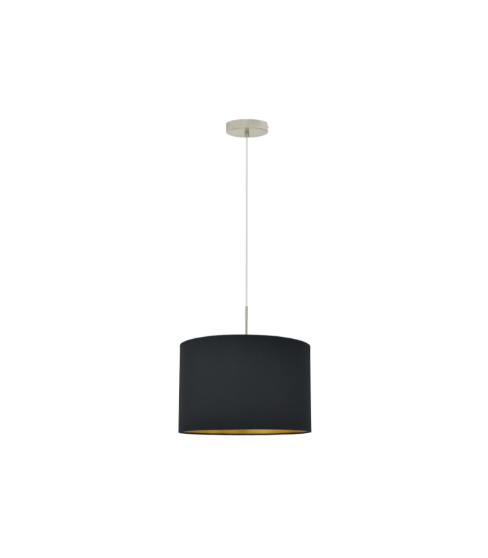 SUSPENSION CARONY NICKEL E27 SATINE CHAPEAU NOIR 38 CM H110 CM SUSPENSION CARONY NICKEL E27 SATINE CHAPEAU NOIR 38 CM H110 CM
