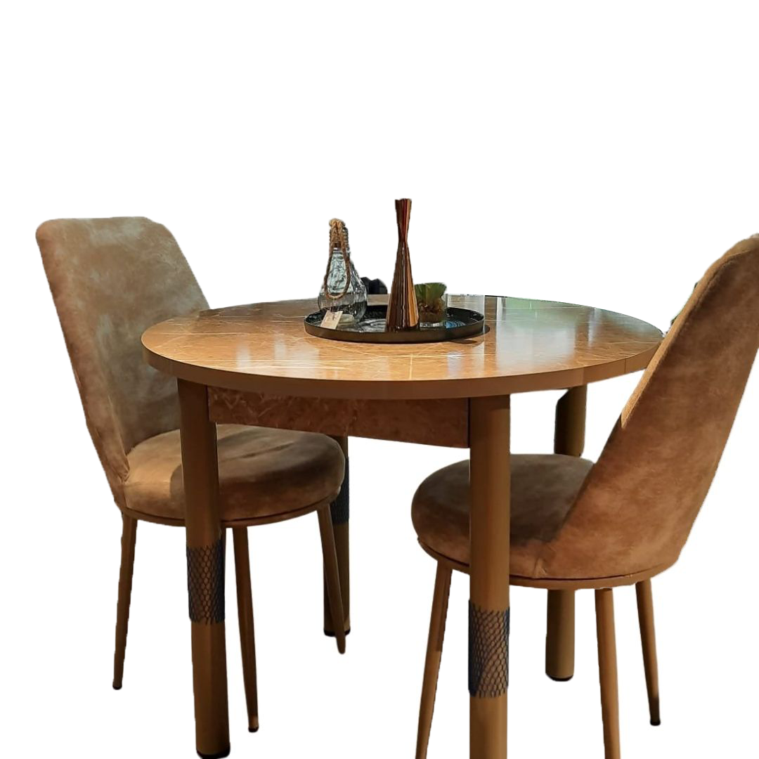 Table fixe effet marbre ronde + 2 chaises Table fixe effet marbre ronde + 2 chaises