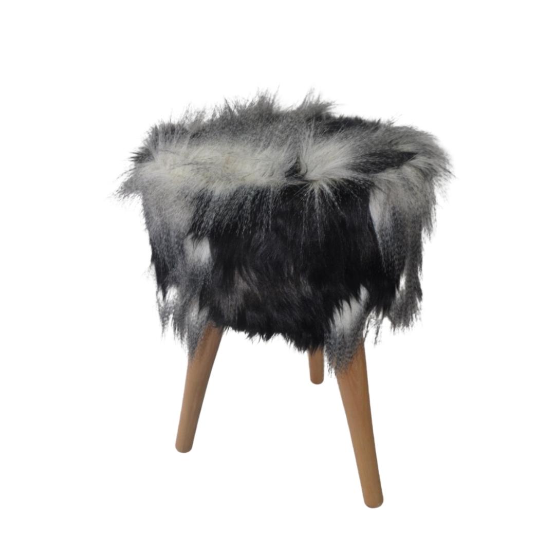 TABOURET FOURRURE NOR GRIS