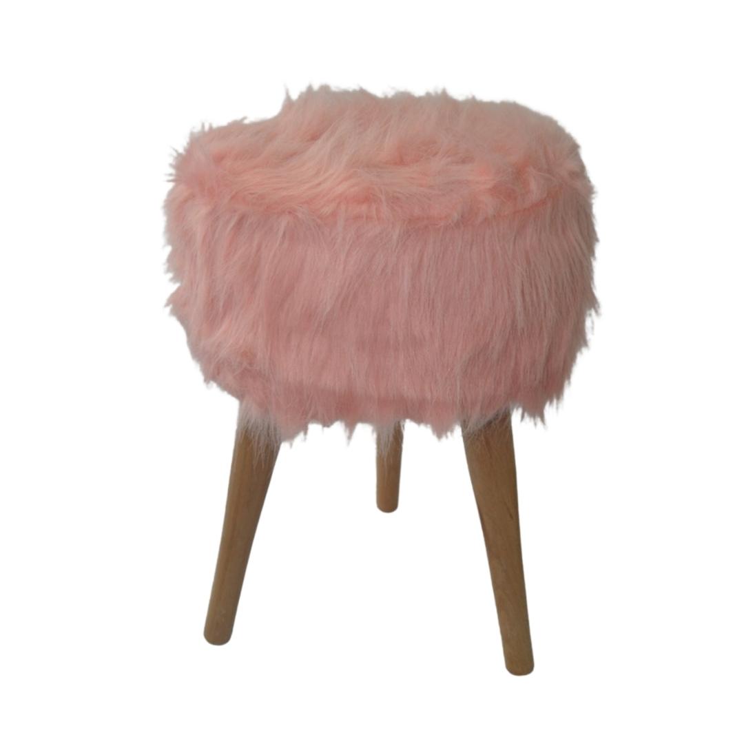 TABOURET FOURRURE ROSE