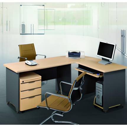 Bureau PRIMA avec retour info & caisson mobile + support CPU 175 cm wenge