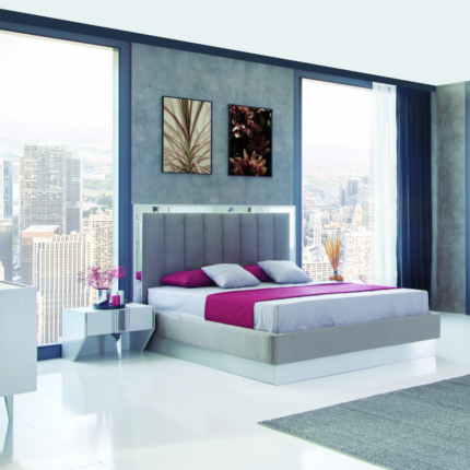 GRIS PACK LIT160X200 +2 CHEVETS +COMMODE+MIROIR METALLIC CHROME