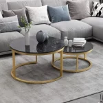 TABLE BASE MARBRE DUO DORE TOP NOIR 80X60CM