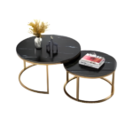 TABLE BASE MARBRE DUO DORE TOP NOIR 80X60CM