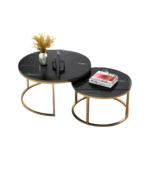 TABLE BASE MARBRE DUO DORE TOP NOIR 80X60CM