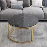TABLE BASE MARBRE DUO DORE TOP NOIR 80X60CM