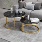 TABLE BASE MARBRE DUO DORE TOP NOIR 80X60CM