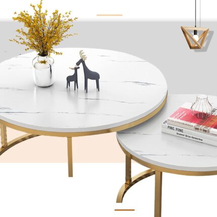 TABLE BASSE DUO CLIO CHIC  EN CARILLAGE BLANC SUPPORT