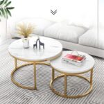 TABLE BASSE DUO CLIO CHIC  EN CARILLAGE BLANC SUPPORT