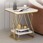 TABLE D'APPOINT LUXURY 2 NIVEAUX CARREE EN MARBRE BLANC