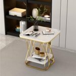 TABLE D'APPOINT LUXURY 2 NIVEAUX CARREE EN MARBRE BLANC