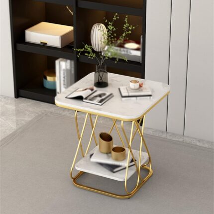 TABLE D'APPOINT LUXURY 2 NIVEAUX CARREE EN MARBRE BLANC