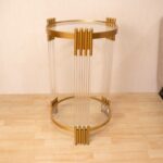 TABLE DE PRESENTATION RONDE DOREE VERRE NOIR - HAUTEUR 90CM