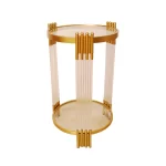 TABLE DE PRESENTATION RONDE DOREE VERRE NOIR