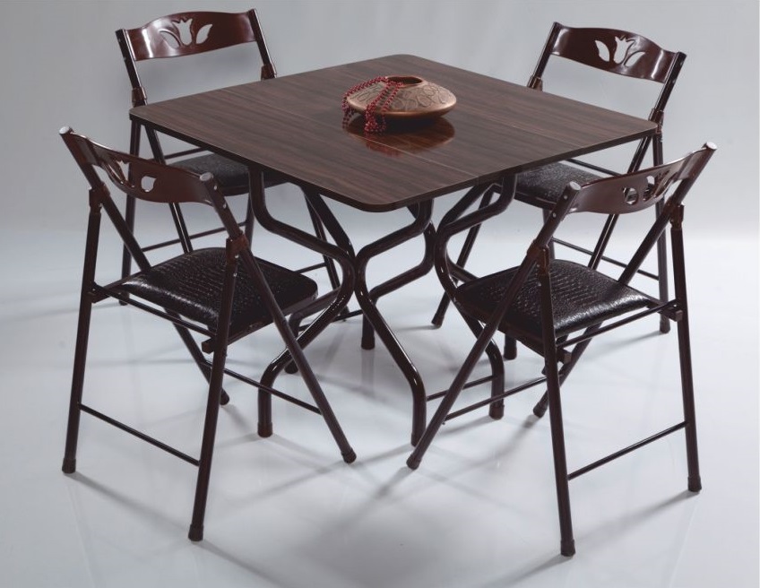 TABLE PLIABLE CARRE + 4 CHAISES MARRON
