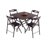 TABLE PLIABLE CARRE + 4 CHAISES MARRON