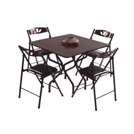 TABLE PLIABLE CARRE + 4 CHAISES MARRON