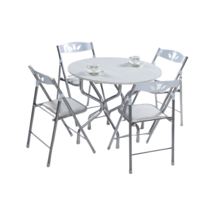 TABLE PLIABLE RONDE + 4 CHAISES BLANC