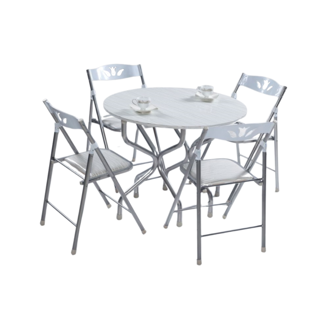 TABLE PLIABLE RONDE + 4 CHAISES BLANC TABLE PLIABLE RONDE + 4 CHAISES BLANC