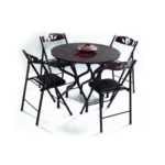 TABLE PLIABLE RONDE+ 4 CHAISES MARRON
