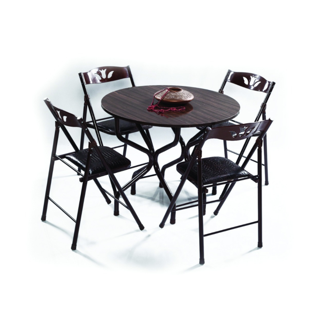 TABLE PLIABLE RONDE+ 4 CHAISES MARRON TABLE PLIABLE RONDE+ 4 CHAISES MARRON
