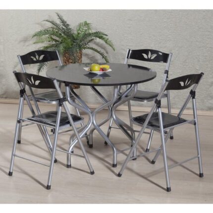 TABLE PLIABLE RONDE + 4 CHAISES NOIR
