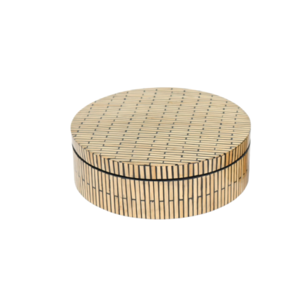 TAY BOITE ROND EN BAMBOU MOTIF LIGNES NOIR GF 25x8CM