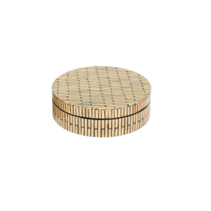 TAY BOITE ROND EN BAMBOU MOTIF LIGNES NOIR PF 20x6 CM