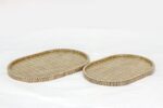TAY PLATEAU OVAL  EN BAMBOU   MOTIF LIGNES NOIR PF