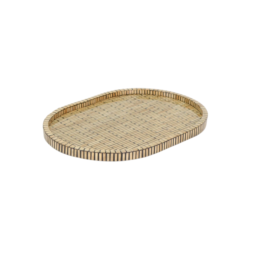 TAY PLATEAU OVAL EN BAMBOU MOTIF LIGNES NOIR GF 45x30x2cm TAY PLATEAU OVAL EN BAMBOU MOTIF LIGNES NOIR GF 45x30x2cm