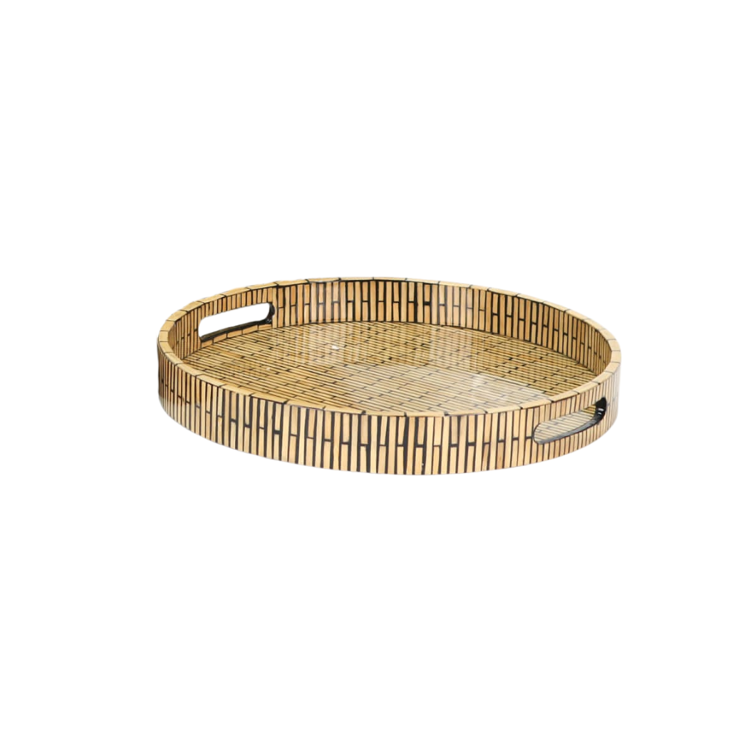 TAY PLATEAU ROND EN BAMBOU MOTIF LIGNES NOIR 40x5 CM TAY PLATEAU ROND EN BAMBOU MOTIF LIGNES NOIR 40x5 CM