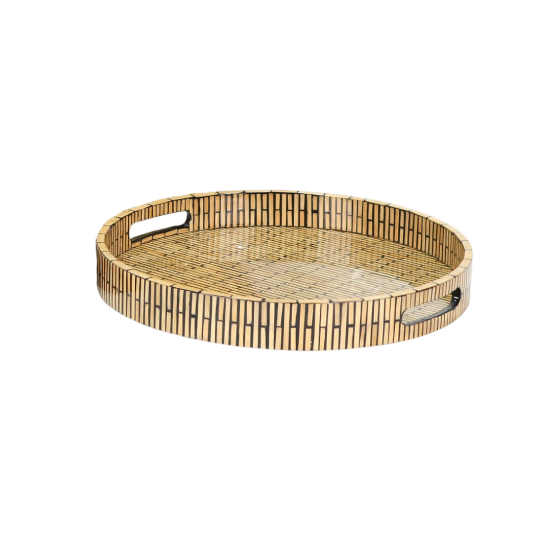 TAY PLATEAU ROND EN BAMBOU OTIF LIGNES NOIR 45x6 cm TAY PLATEAU ROND EN BAMBOU OTIF LIGNES NOIR 45x6 cm