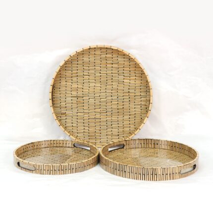 TAY PLATEAU ROND  EN BAMBOU  OTIF LIGNES NOIR 45x6 cm