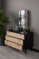 TETA  PACK  LIT 160X200 AVEC RANGEMENT + 2 CHEVETS + COMMODE + MIROIR NOIR