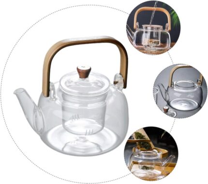 THÉIÈRE EN VERRE 1L  AVEC MANCHE BOIS