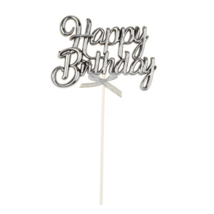 TOPPER DE GÂTEAU HAPPY BIRTHDAY ARGENTE