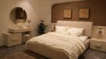 TRAVERTA PACK LIT +2 CHEVETS+2 LAMPES AVEC USB+COMMODE+ MIROIR - 180X200