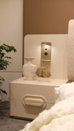 TRAVERTA PACK LIT +2 CHEVETS+2 LAMPES AVEC USB+COMMODE+ MIROIR - 180X200