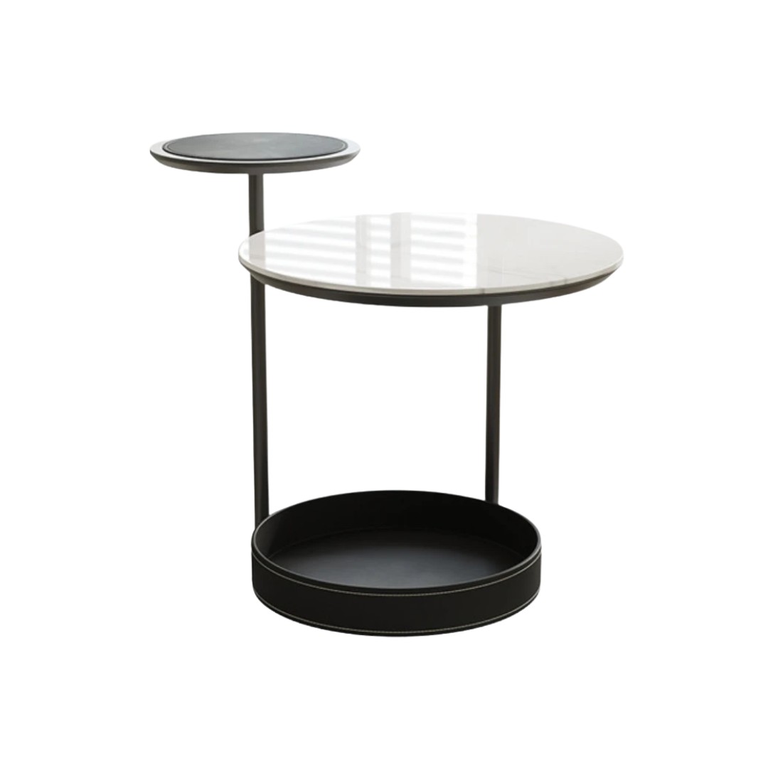 TRES TABLE D'APPOINT 3 NIVEAU MARBRE BLANC ET NOIR