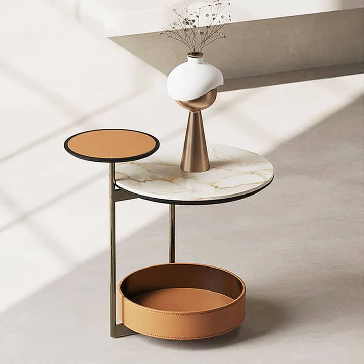 TRES TABLE D'APPOINT 3 NIVEAU ORANGE MARBRE PIERRE
