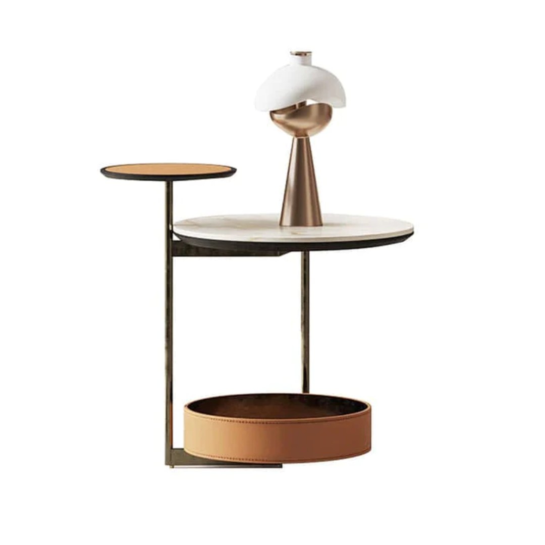 TRES TABLE D'APPOINT 3 NIVEAU ORANGE MARBRE PIERRE