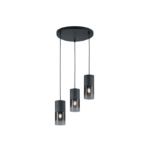TRIO SUSPENSION ROBIN METAL NOIR MAT 3XE27 VERR FUME 37CM