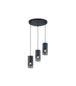 TRIO SUSPENSION ROBIN METAL NOIR MAT 3XE27 VERR FUME 37CM